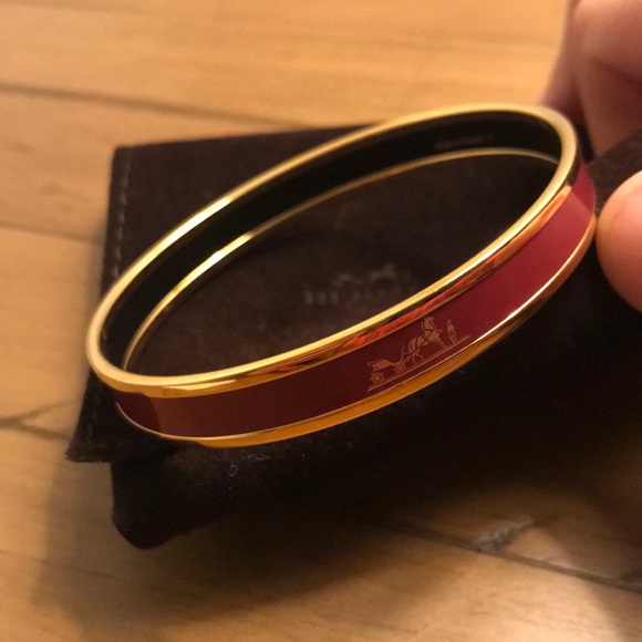 Hermès Burgundy Red Enamel Narrow Caleche Bangle - Picture 5 of 7